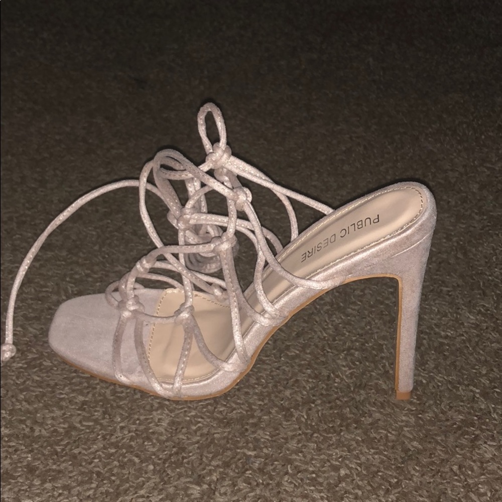 Nude lace up heel